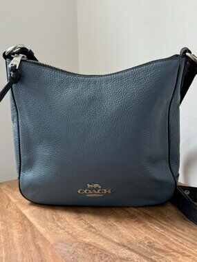 COACH Slate Blue Refined Pebbled Leather Ellie File Crossbody Bag CB886